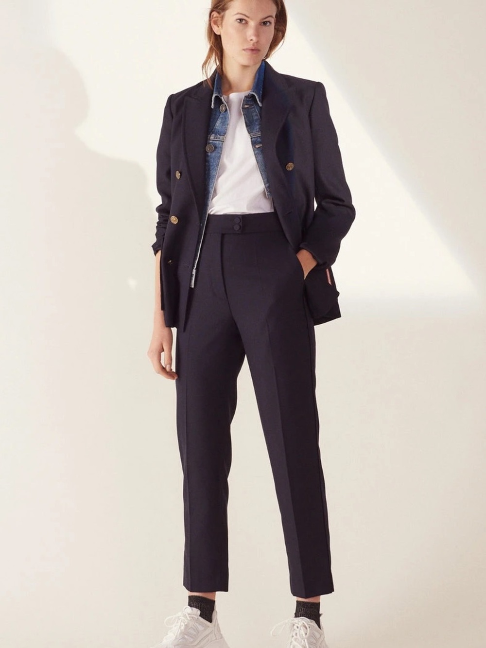 Sandro Paris Navy High Rise Straight Leg Tailored Tuxedo Pants Size 38 US 6